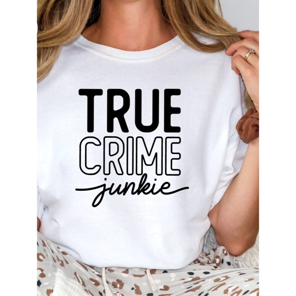 True Crime Junkie NEW white short sleeve shirt